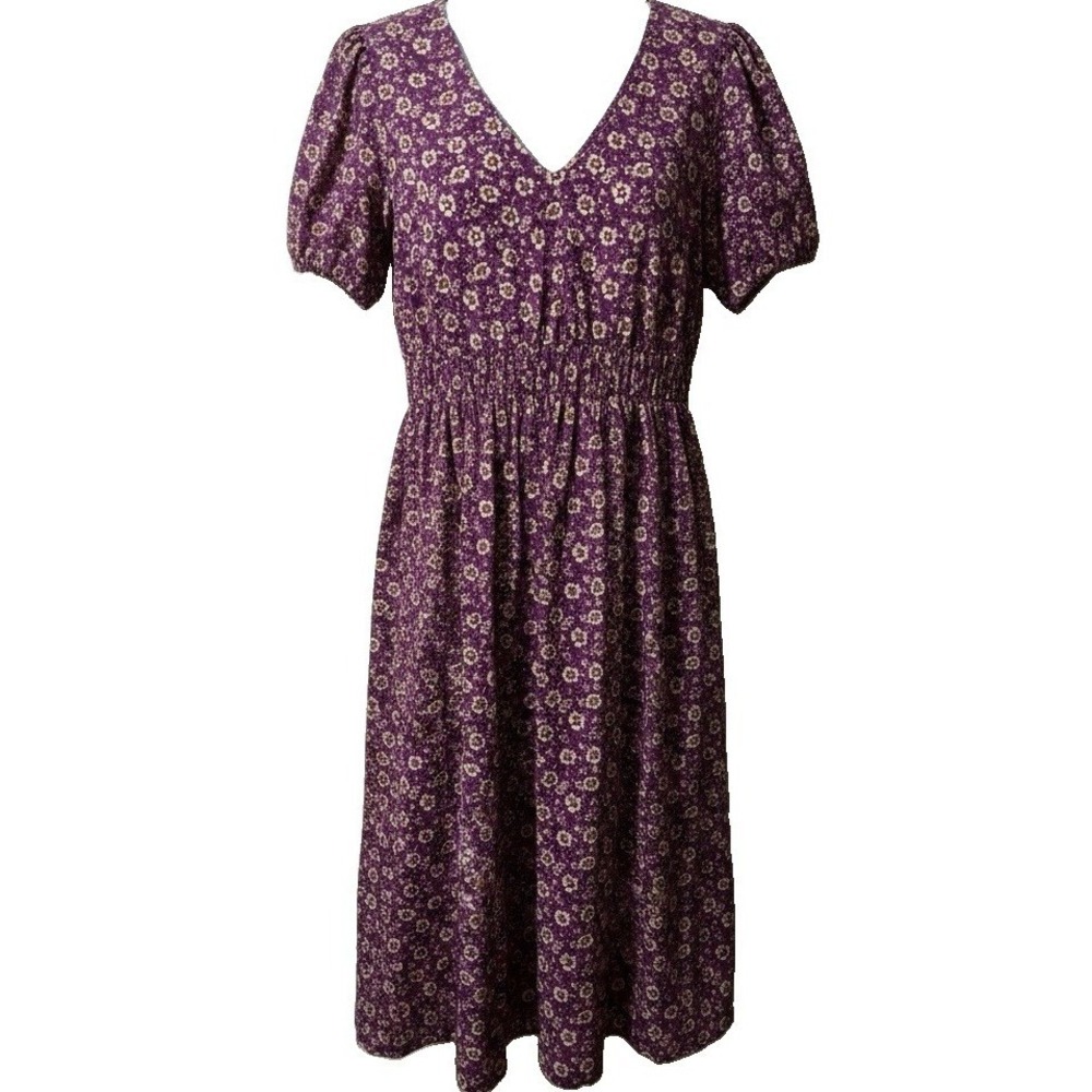 Women's J. Crew Floral Cotton Midi Dress Size 6 Purple Pink Milkmaid Cottagecore